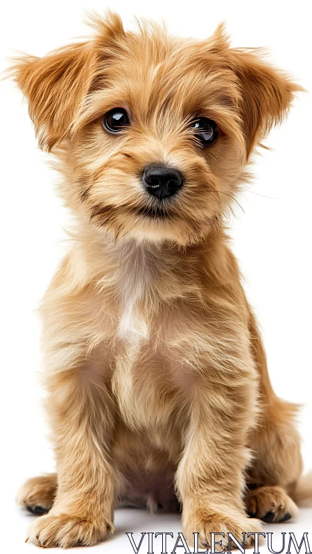 High-resolution portrait of golden terrier mix puppy sitting.