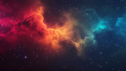 Colorful nebula cloud spreads across deep star field.