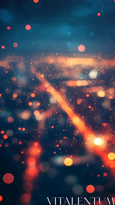 Glowing city bokeh lights drift through a dreamy night haze