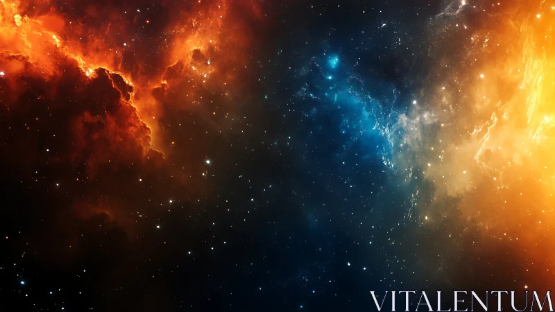 Bipolar interstellar nebula with orange, blue plasma fields