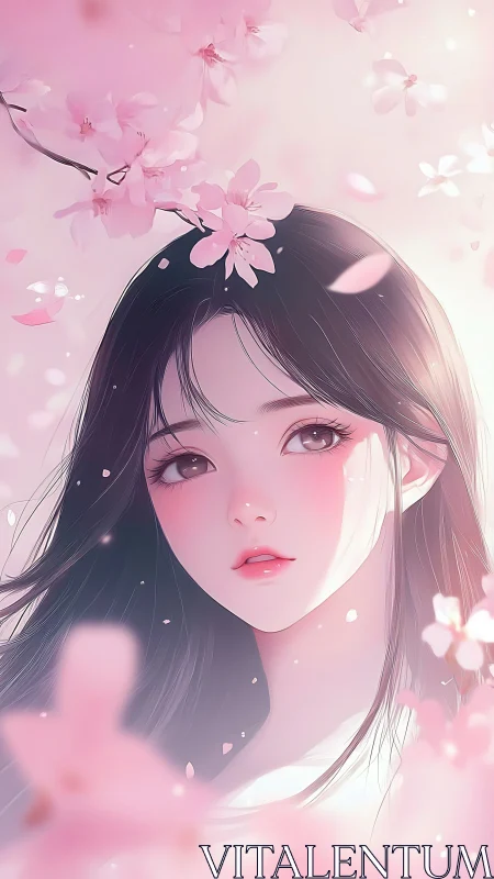 Spring blossom muse beneath drifting sakura petals.