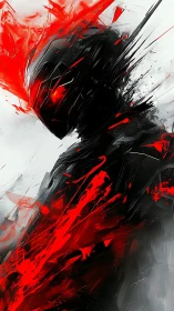 Abstract cybernetic silhouette with dynamic red energy burst