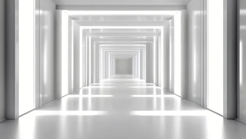 Geometric Corridor Sequence: Nested White Vanishing Point Perspective.