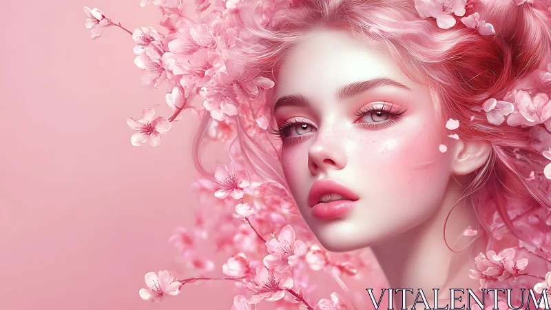 Chromatic portrait of sakura-infused girl in pink gamut.