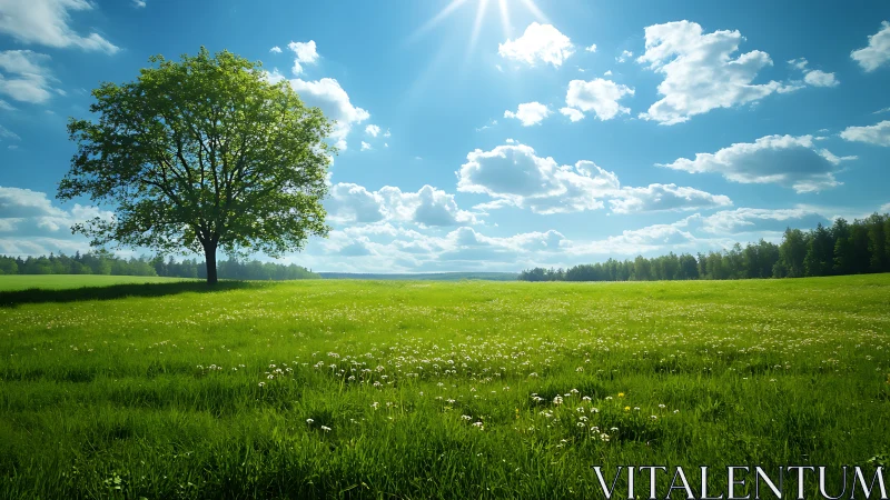 Lone meadow sentinel bathing in generous midday sunlight.