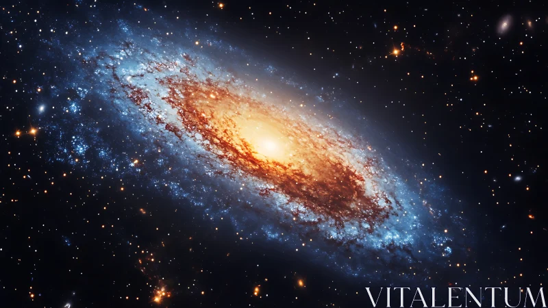 Edge-on barred spiral galaxy with vivid star-forming annulus.