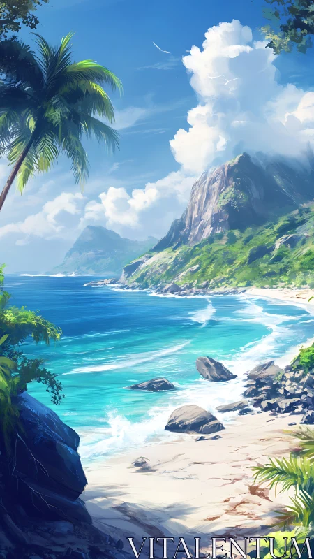 Tropical Paradise Beach with Towering Cliffs and Azure Waters