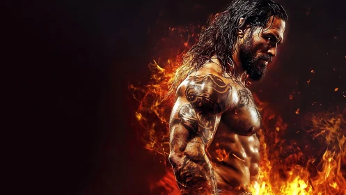 Flame-sculpted warrior strides through embers like living steel