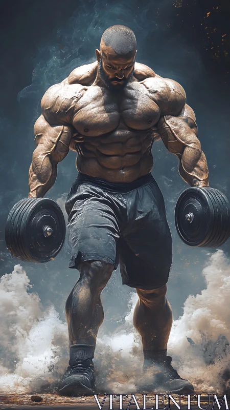 Storm of Strength: Powerful Lifter Framed in Rising Dust.