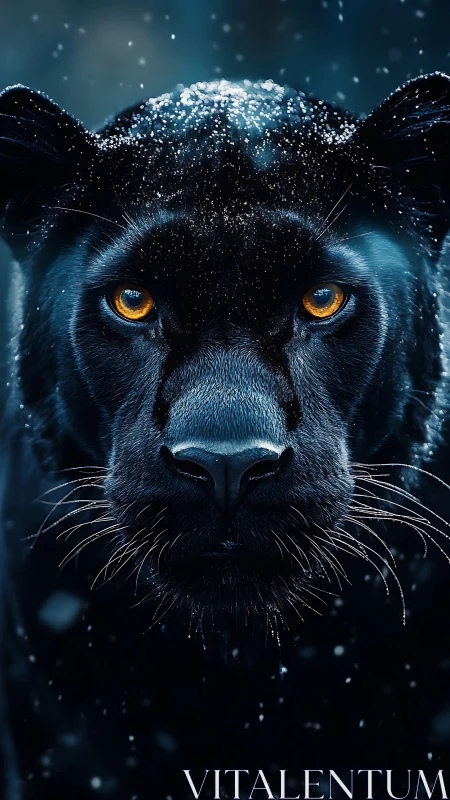 Black Panther's Piercing Gaze in Crystalline Winter.
