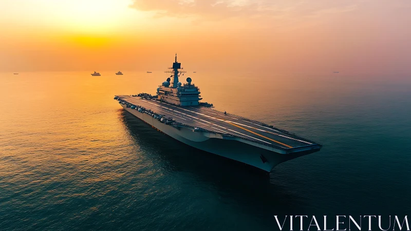 Sunrise turns the silent aircraft carrier into a steel horizon