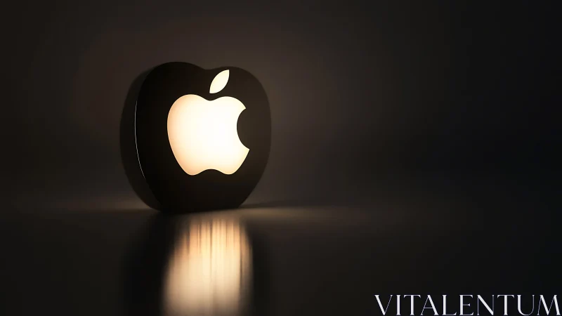 Glowing Apple Logo Lamp Against Dark Background. Illuminated Design Object.