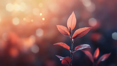 Macro study of red leaves with shallow depth and bokeh highlights