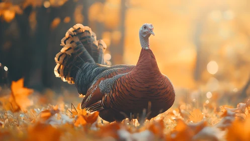 Wild Turkey Male in Golden Hour Lighting with Detailed Plumage
