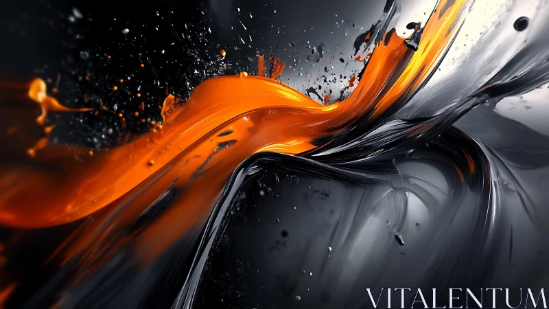 Dynamic Abstract Splash of Orange and Black Liquid in Motion.