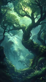 Ancient Forest Cathedral with Luminous Canopy.