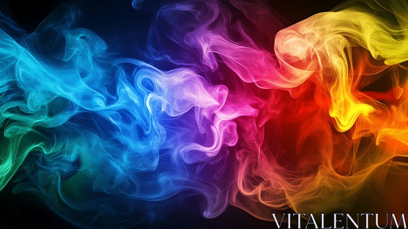 Vibrant swirling color smoke drifts across a dark cosmic void