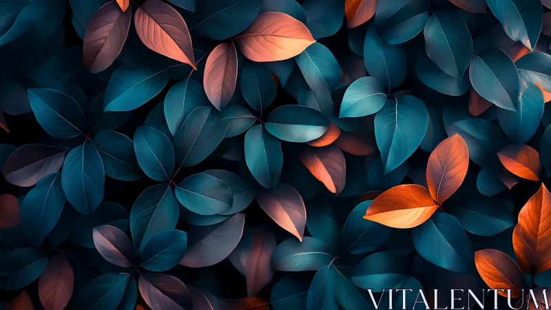 Bicolor foliage pattern in teal and copper digital rendering.