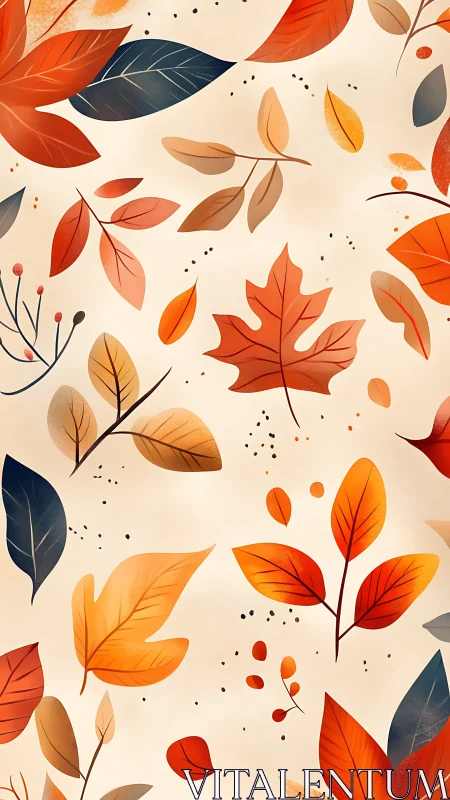 Autumn foliage pattern with stylized leaves in warm palette.