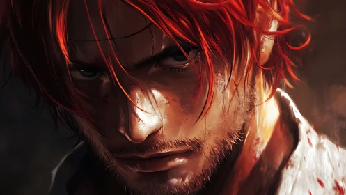 Fiery red haired warrior meets the viewer with fierce resolve