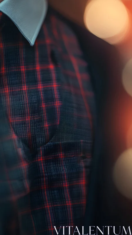 Plaid Shirt Detail Under Warm Bokeh Light.