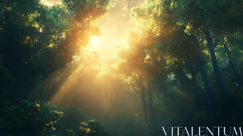 Luminous Forest Canopy with Crepuscular Light Rays.