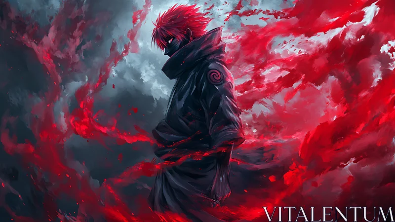 Storm-lit warrior wrapped in swirling crimson energy.