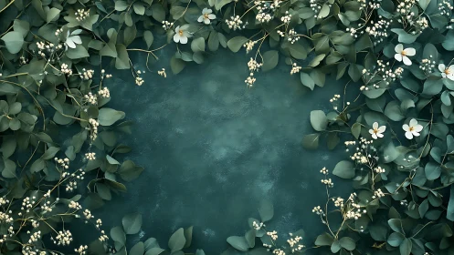 Lush Garden Frame with White Flowers and Green Leaves