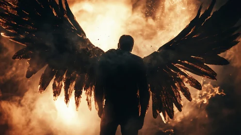 Dark angel rises in blazing firestorm of light and shadow