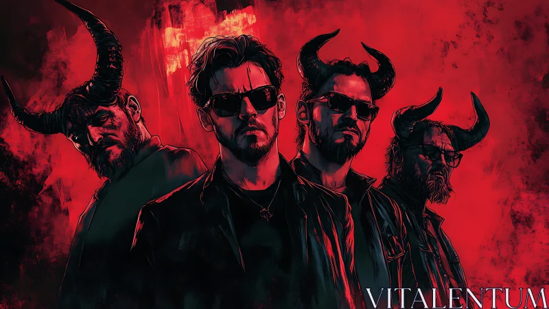 Leather-clad demon rockers brood beneath a bloodred sky