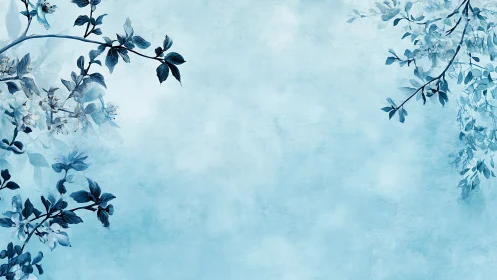 Blue floral branches on soft textured background design.