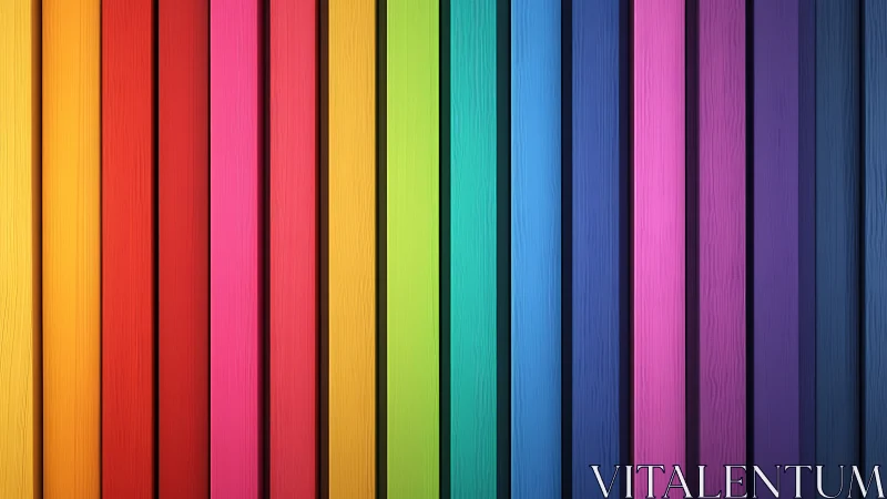 Vertical colored wooden planks arranged in full rainbow order