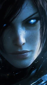 Starlit cyber warrior with frost-bright electric eyes.