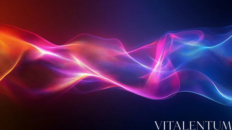 Vibrant neon light waves on dark gradient background.