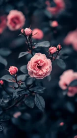 Pink roses blooming with quiet elegance.