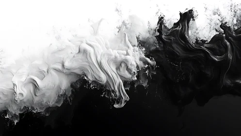 Monochrome ink plumes colliding in abstract fluid motion.