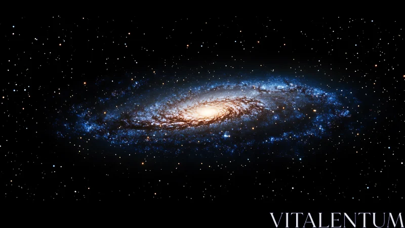 Edge-on spiral galaxy rendered with high-contrast stellar detail