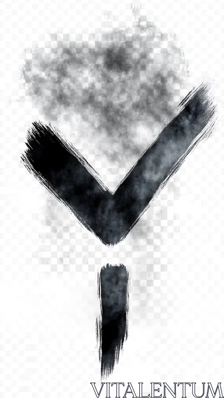 Ink-scarred arrow rune dissolving into smoky static sky.
