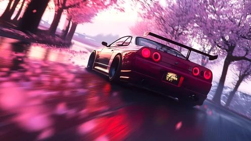 Midnight cherry drift beneath glowing sakura skies.