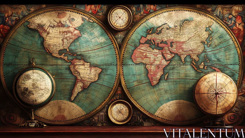 Twin cartographer worlds whisper secrets in gilded circles