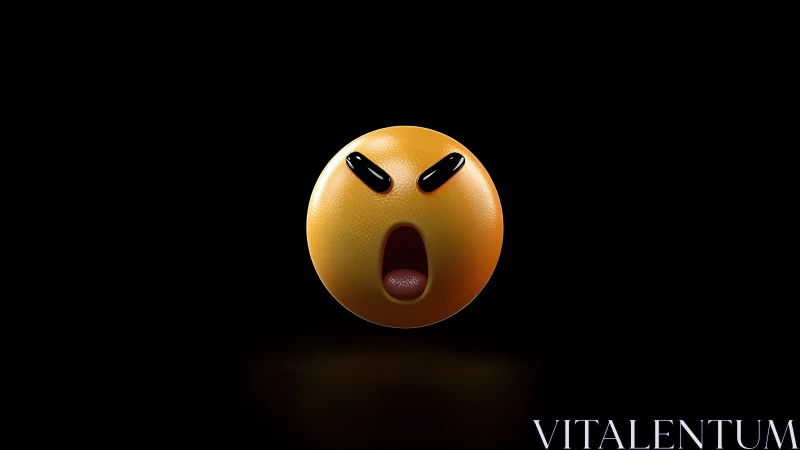 Angry 3D Emoji Face on Black Background, Digital Art Style.