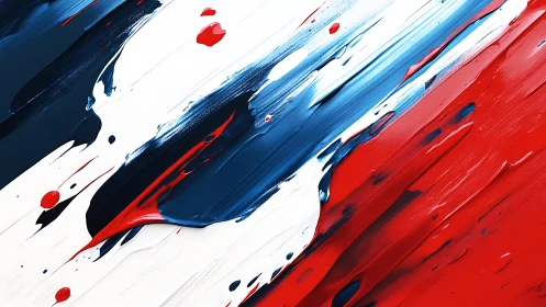 Bold Abstract Painting with Red, White, and Blue Brush Strokes.