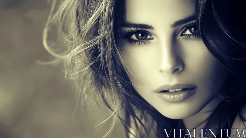 Monochrome digital portrait with intense female gaze.