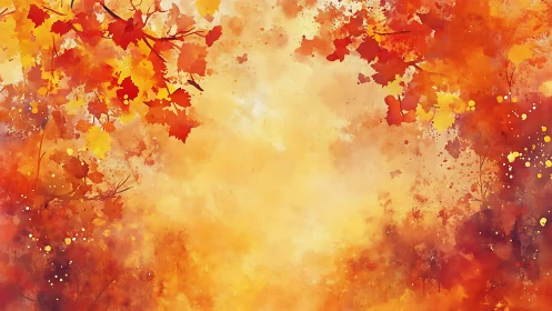 Golden autumn leaves dance softly in a glowing sunset haze