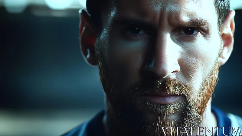 Intense close up of bearded male face under hard light.