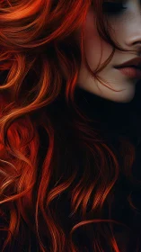 Close red hair portrait with partial female face in shadow.