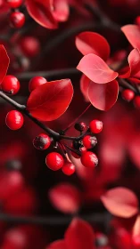Crimson berries and leaves glow softly in a warm autumn hush