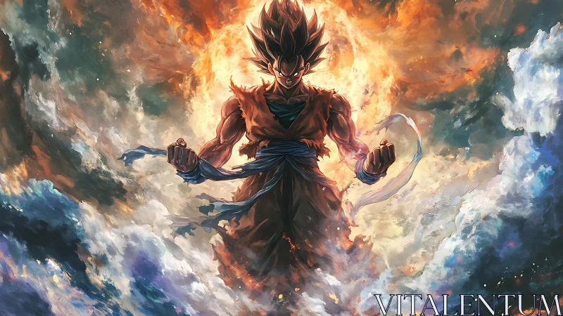 Stormforged warrior ignites the sky in blazing cosmic fury.