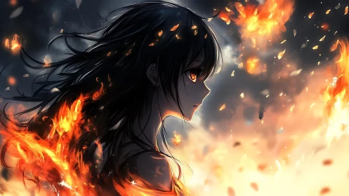 Inferno Profile: Anime Fire Spirit with Dynamic Cinematic Composition.