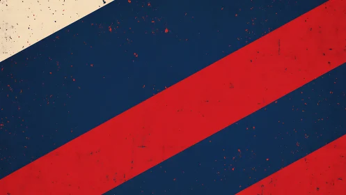 Diagonal navy and red grunge stripes on cream field.